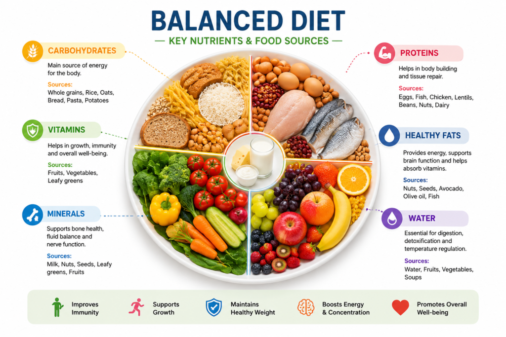 balanced diet nutrients chart food